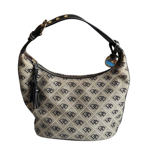 Dooney & Bourke Monogram Jacquard Hobo Shoulder Bag Black Trim Y2K - Picture 1 of 8